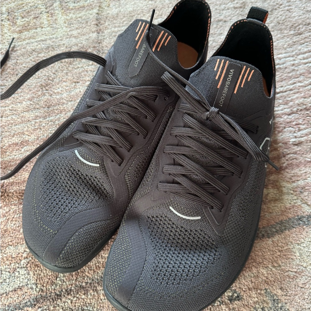 Vivo Barefoot Men's Black Athletic Running Shoes with Orange Accents